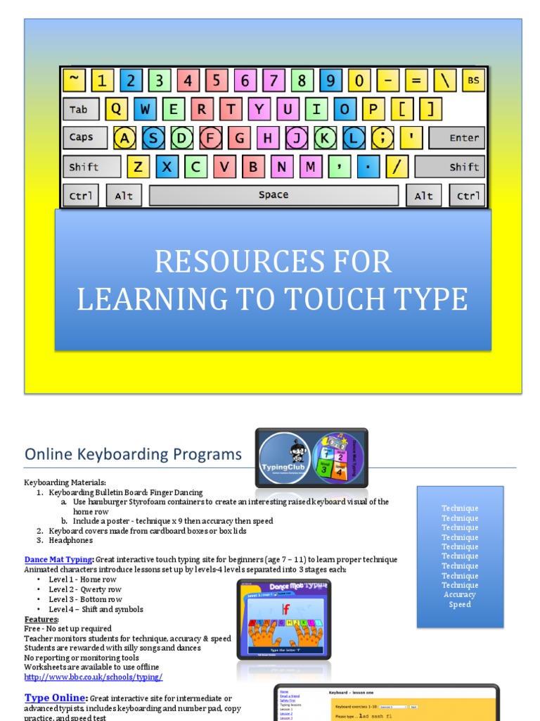 Touch Typing Resources Guide | PDF | Ibm Pc Compatibles | Human ...
