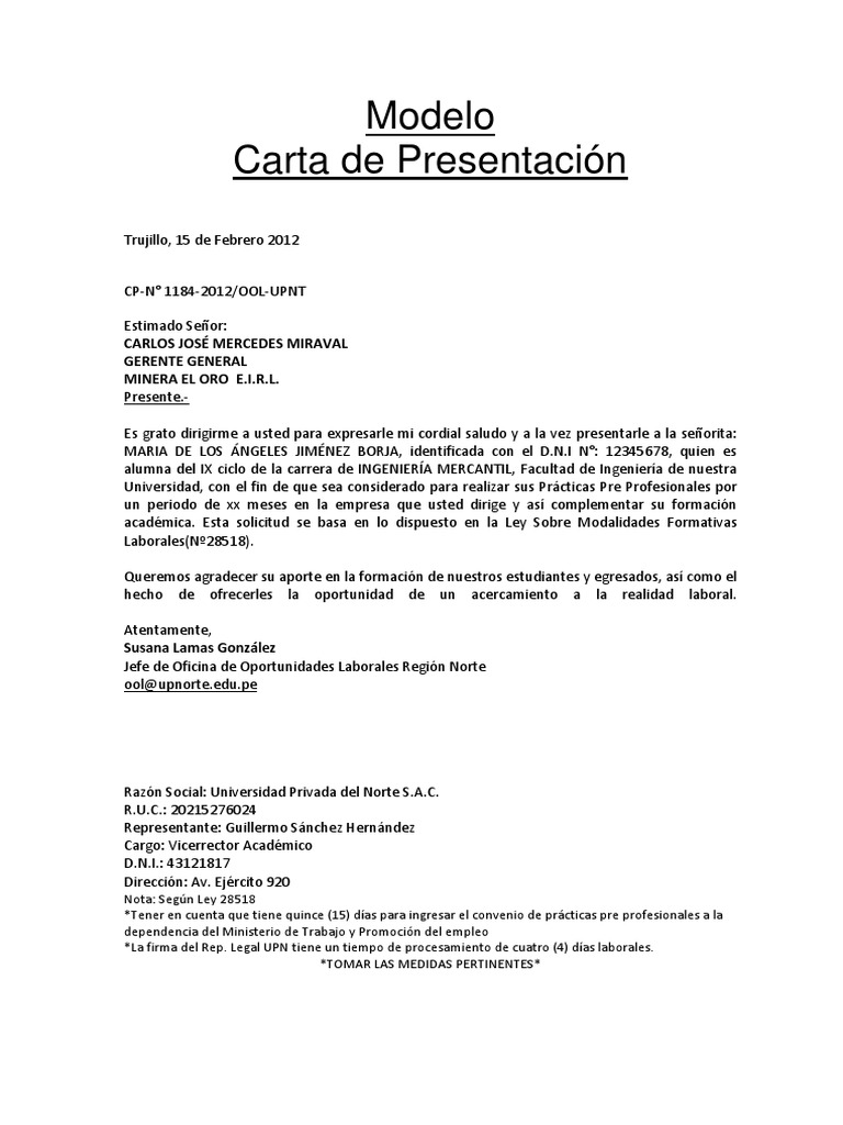 Modelo Carta de Presentación  PDF