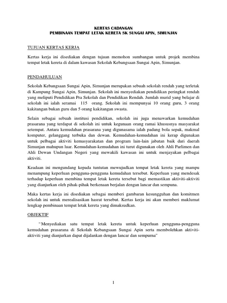 Proposal Membina Tempat Letak Kereta Pdf