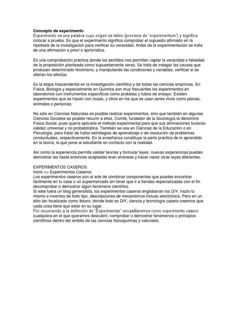 Concepto de Experimento | PDF | Teoría | Science