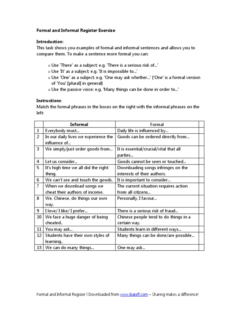 Formal vs Informal Register Examples | PDF