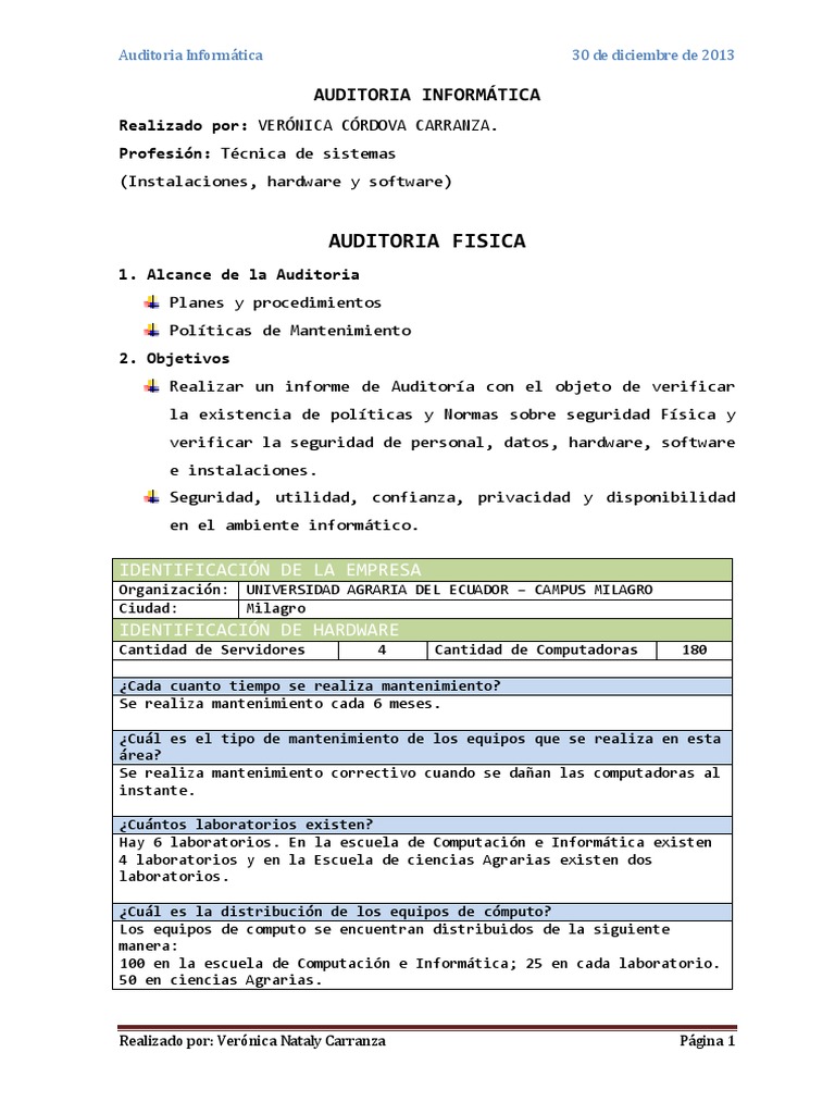 Informe de Auditoria Informatica | PDF | Servidor (Computación) | Software
