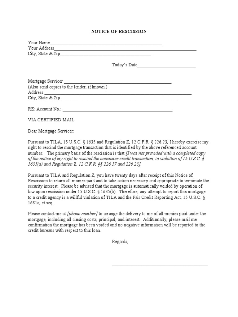 Notice of Rescission | PDF