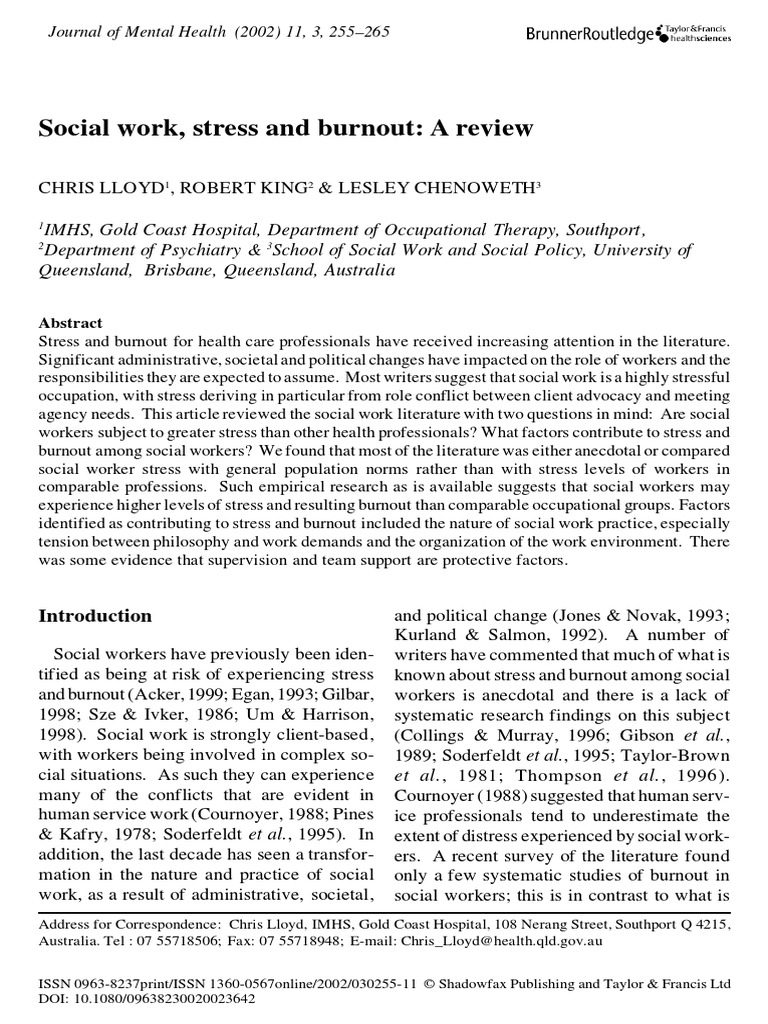 Social Work Stress Burnout | PDF | Occupational Burnout | Stress (Biology)