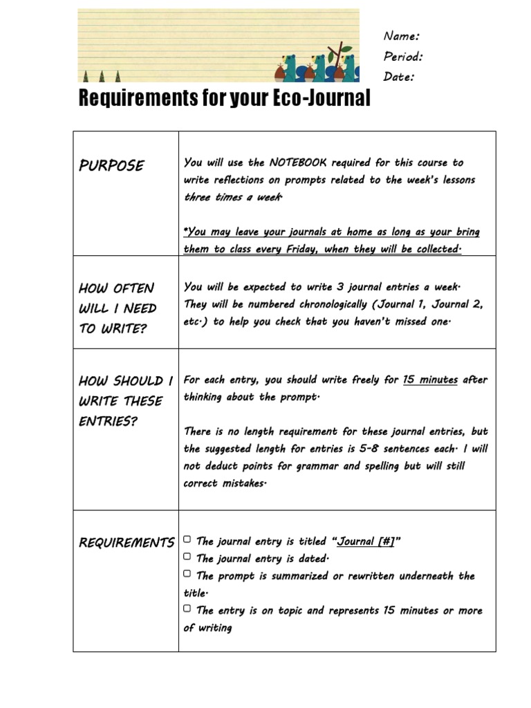 Eco-Journal Writing Requirements Guide | PDF