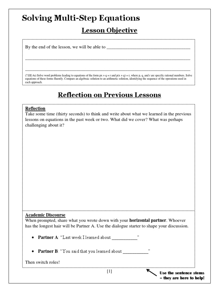 Obs 1 Solving Multi-Step Equations Guided Notes | PDF | Equations ...