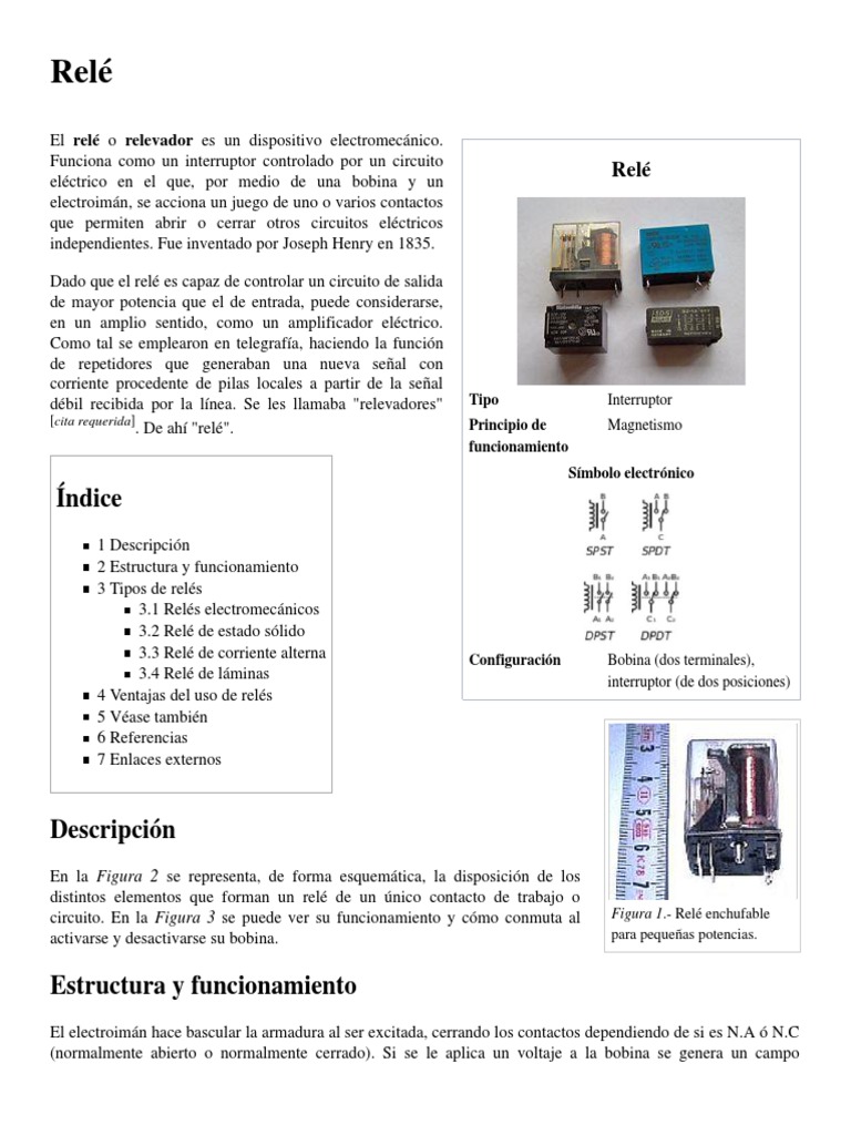 Relé - Wikipedia, La Enciclopedia Libre | PDF | Relé | Componentes