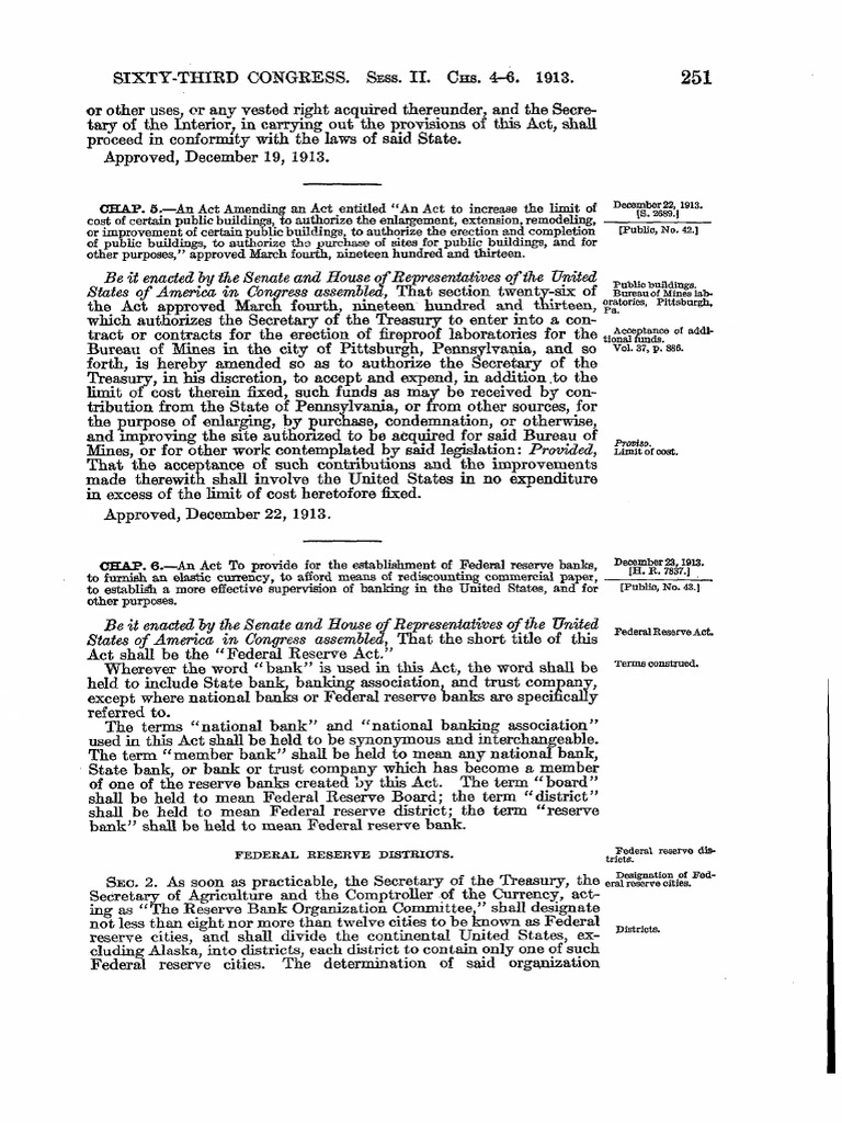 Federal Reserve Act of 1913 Overview | PDF