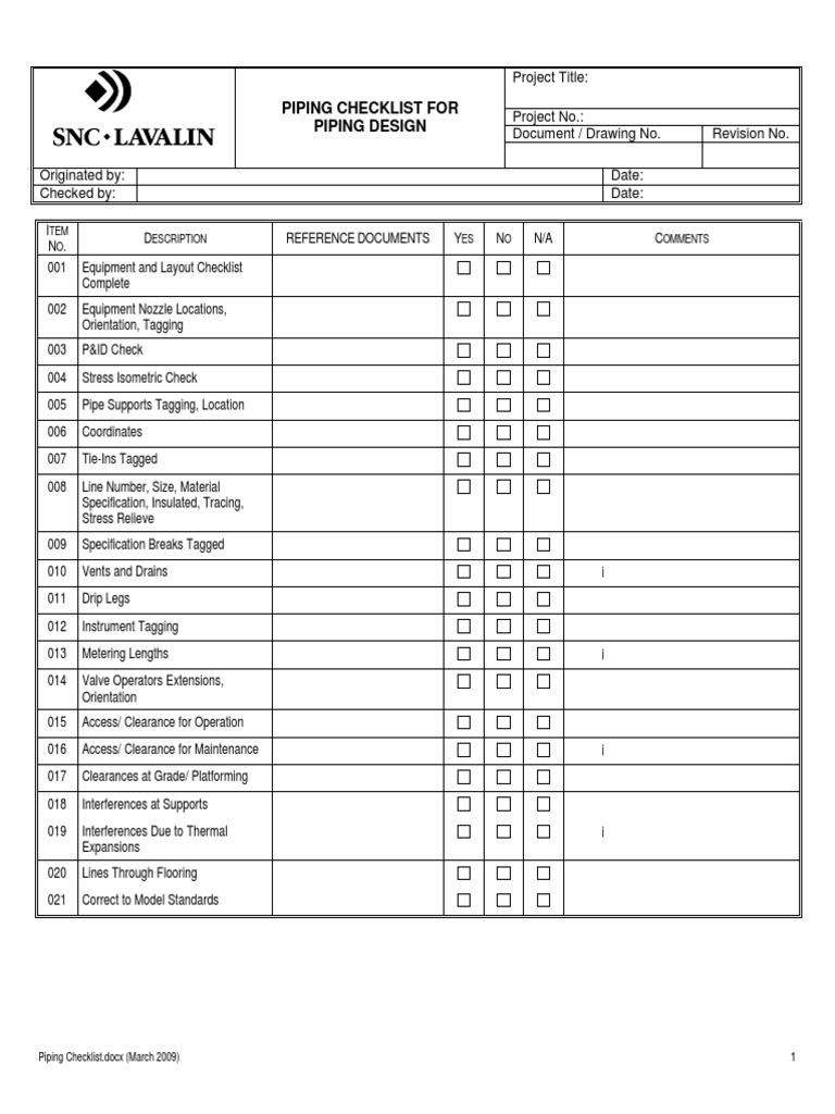 Checklist For Piping Design | PDF | Building Engineering | Mechanical ...