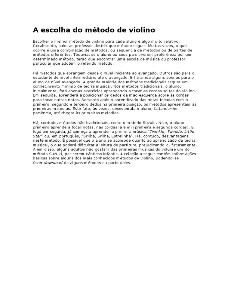 A Escolha Do Método de Violino | PDF | Instrumentos de corda | Violino