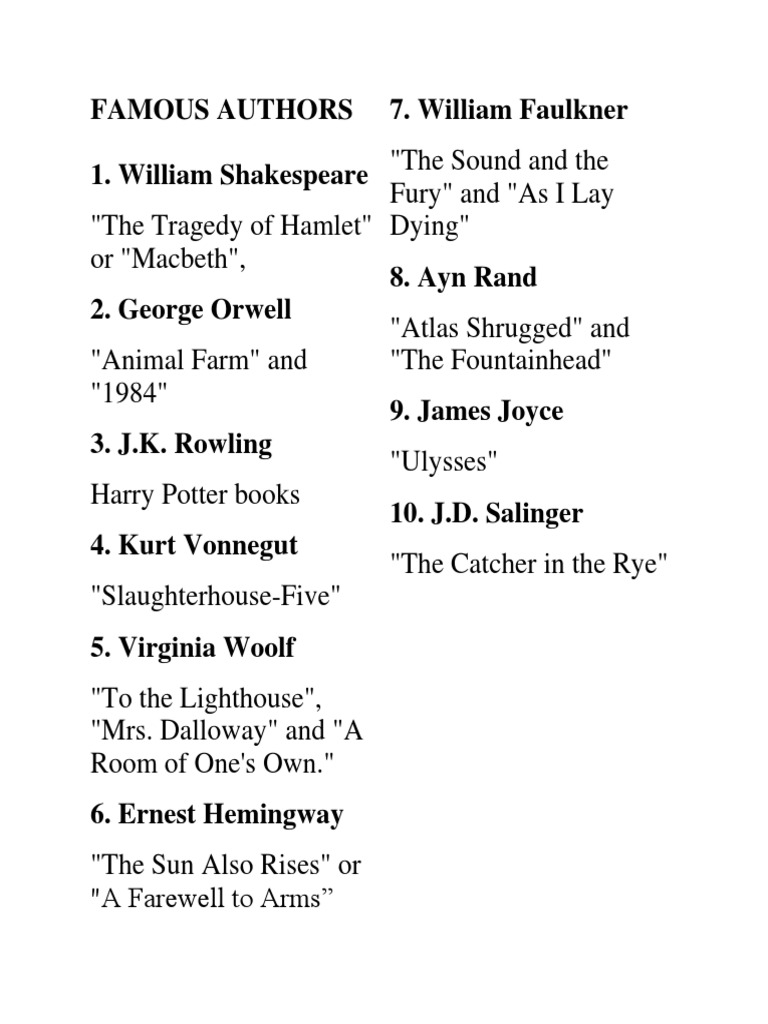 Famous Authors & Their Works | PDF | General Fiction