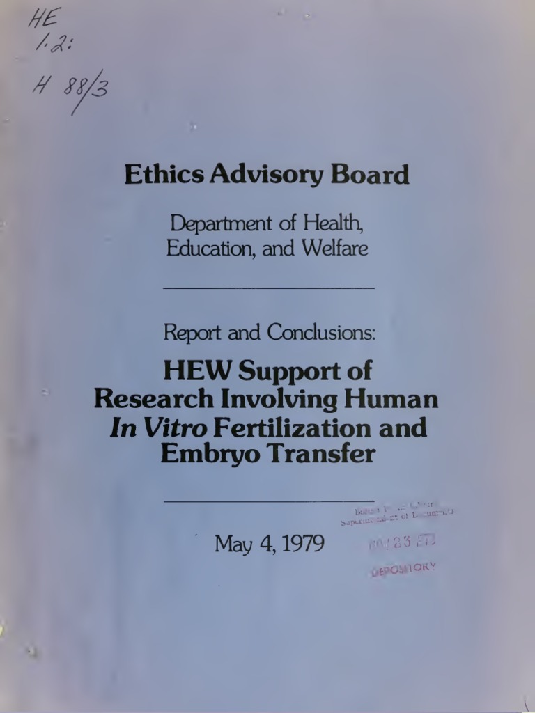HEW Report on In Vitro Fertilization Ethics | PDF | In Vitro ...