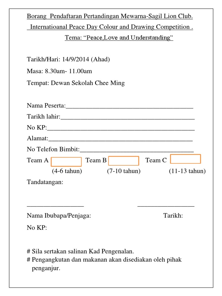 Borang Pendaftaran Pertandingan Mewarna Pdf