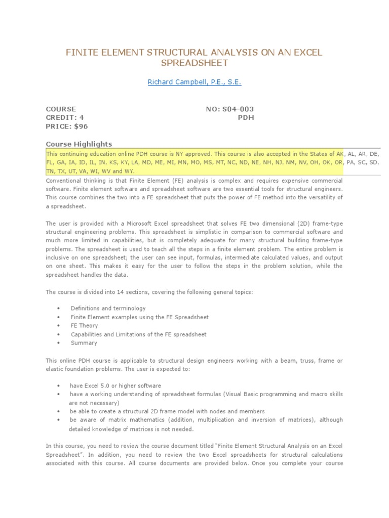 Excel-Based Finite Element Analysis Course | PDF | Finite Element ...