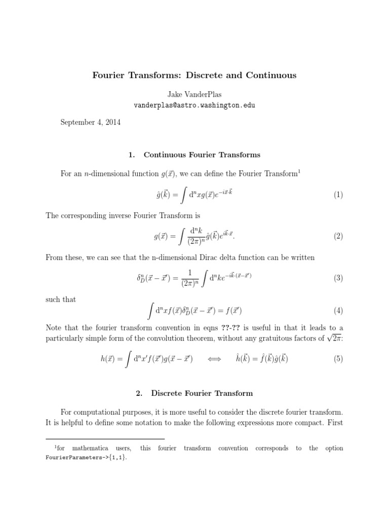 Fourier Transforms: Discrete and Continuous | PDF | Fourier Transform ...