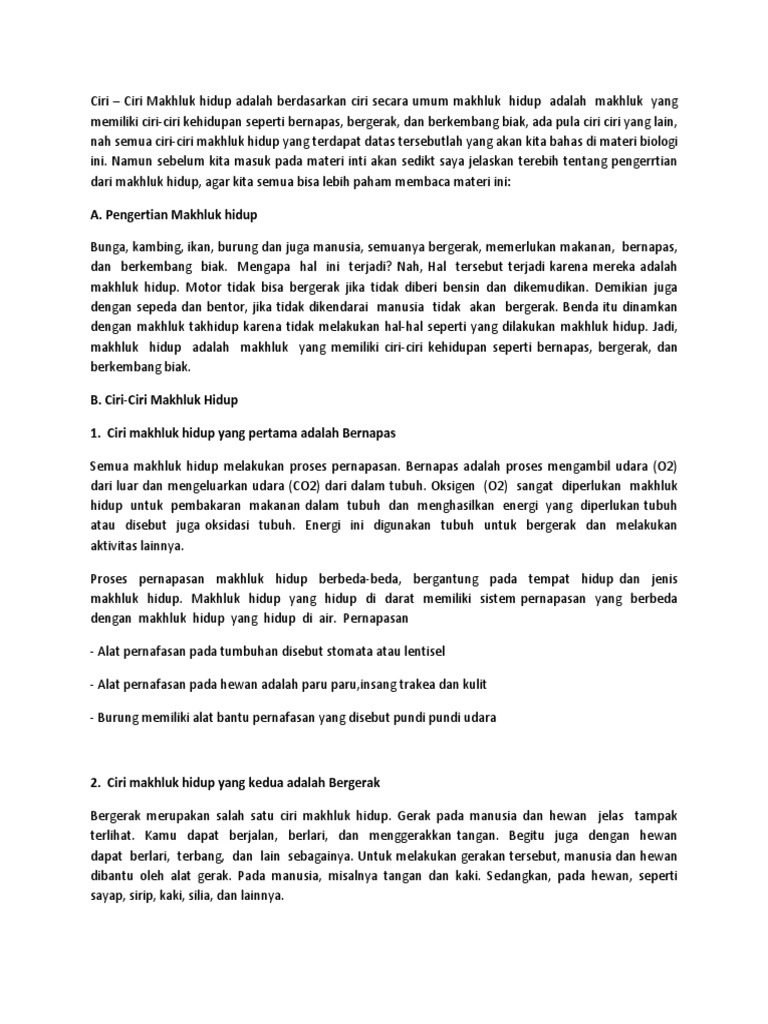 A Pengertian Makhluk Hidup