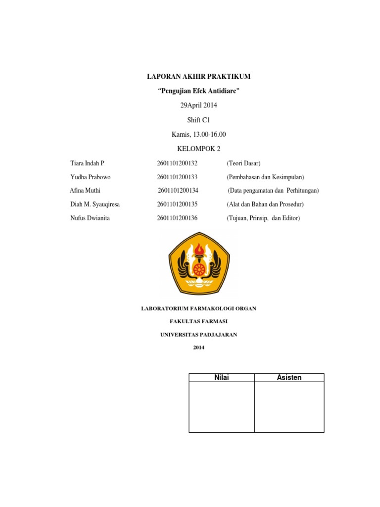 Laporan Akhir Praktikum Farmakologi - Antidiare | PDF