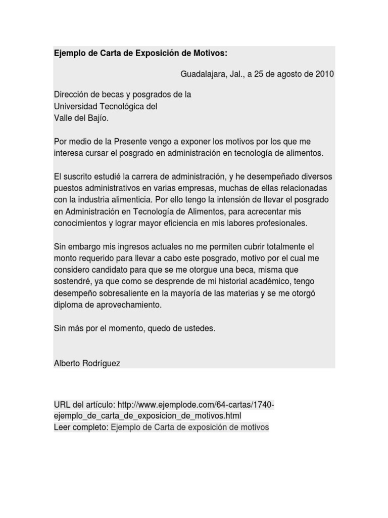 Carta De Exposición De Motivos Ejemplo Gratis En Word Images and