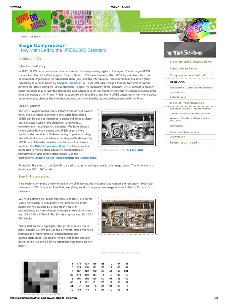 Image Compression How Math Led To The JPEG2000 Standard PDF Data
