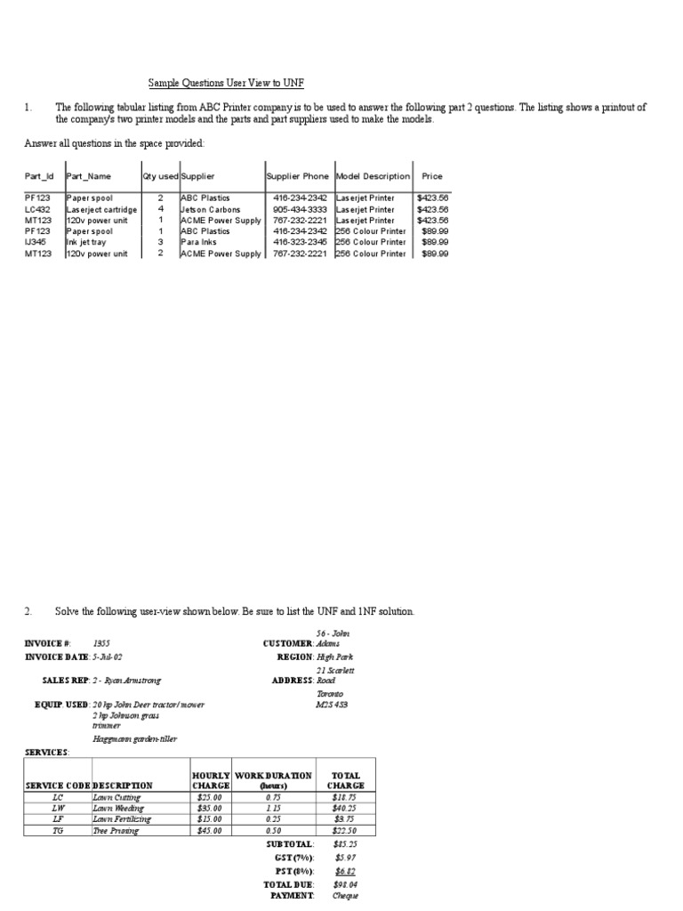 User View Analysis for UNF and 1NF | PDF | Office Equipment | Business ...