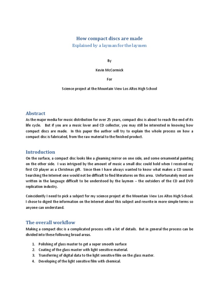 How Compact Discs Are Made: Explained by A Layman For The Laymen | PDF ...