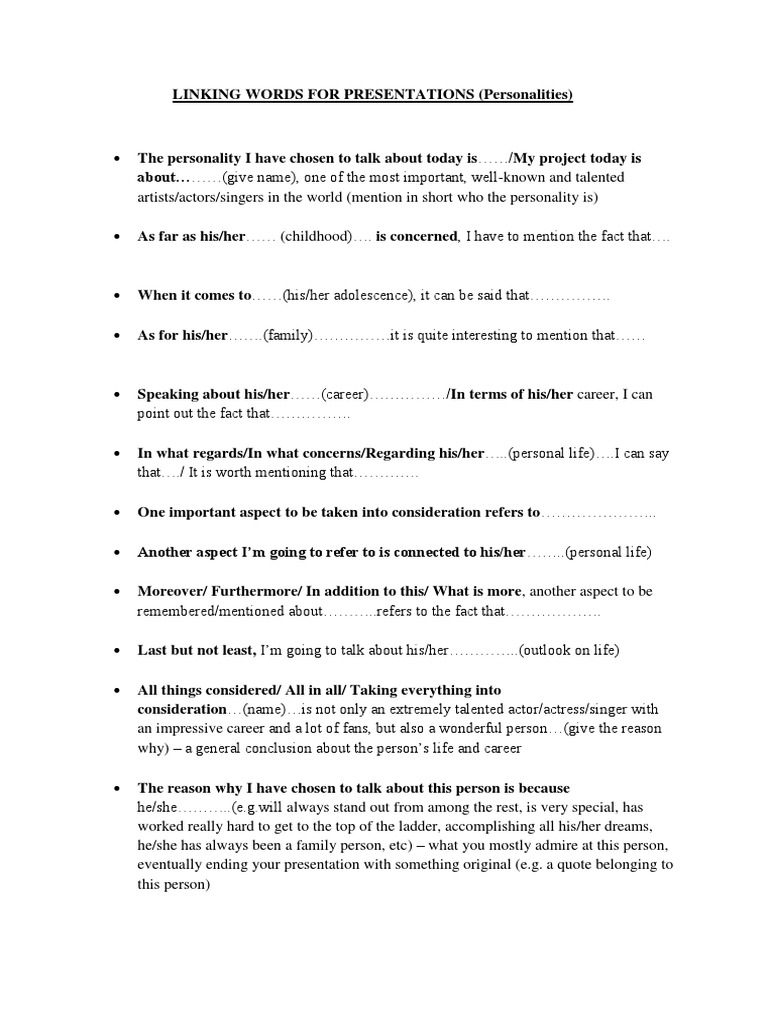 Linking Words For Presentations | PDF | Language Arts & Discipline