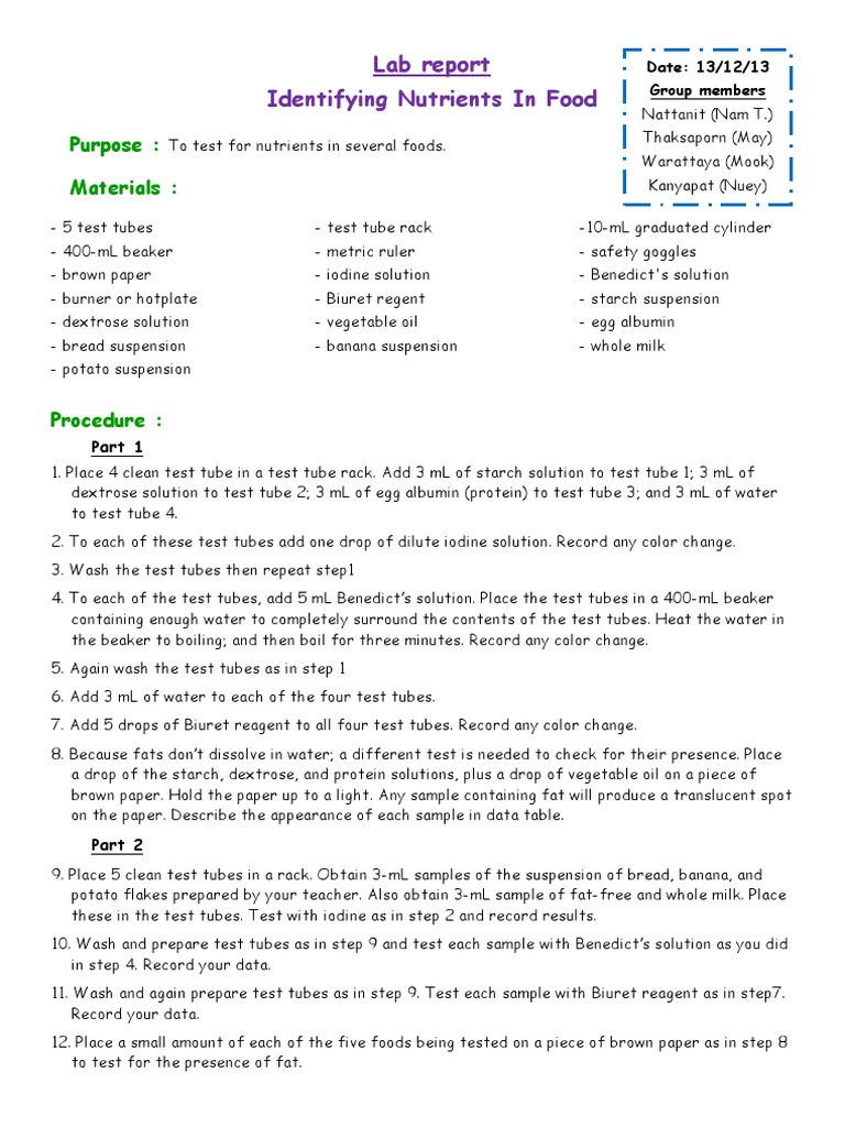 Nutrient Testing Lab Report | PDF | Low Fat Diet | Milk