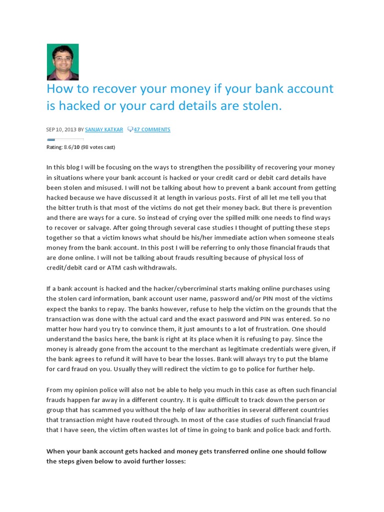 How To Recover Your Money If Your Bank Account Is Hacked or Your Card