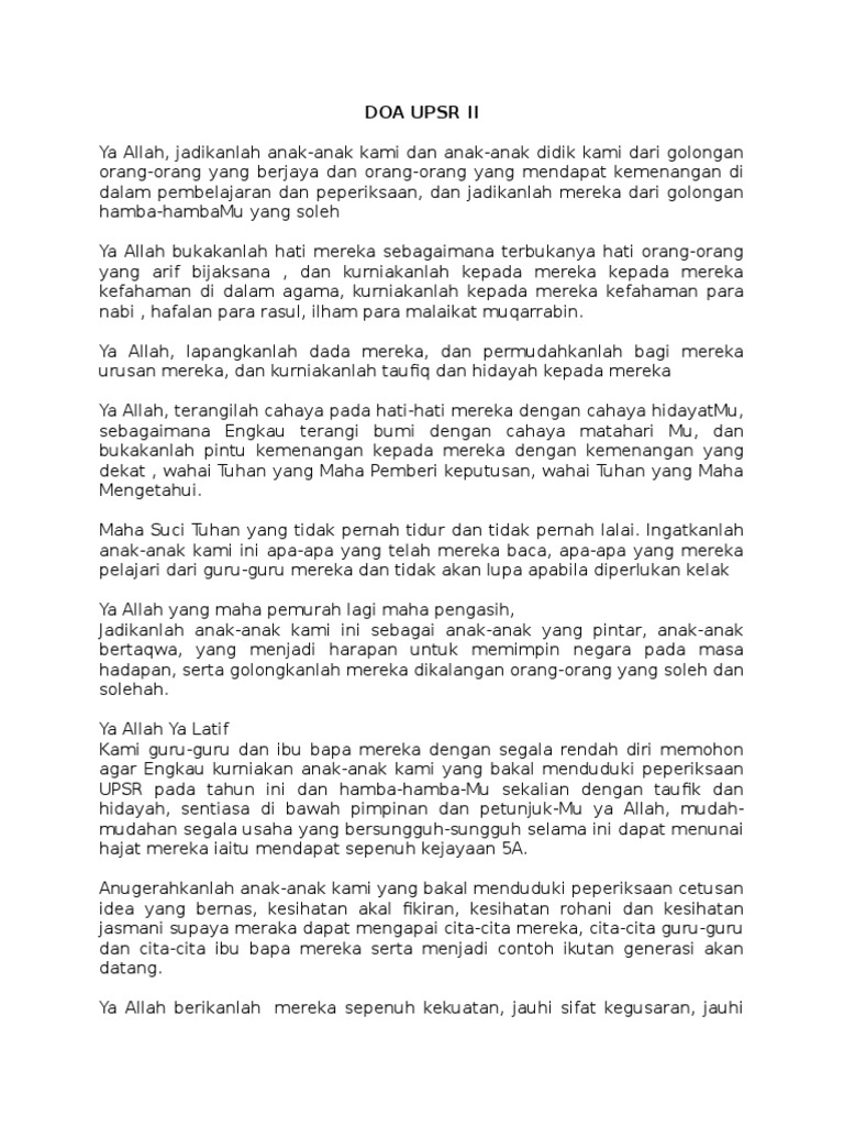 Doa Solat Hajat Upsr
