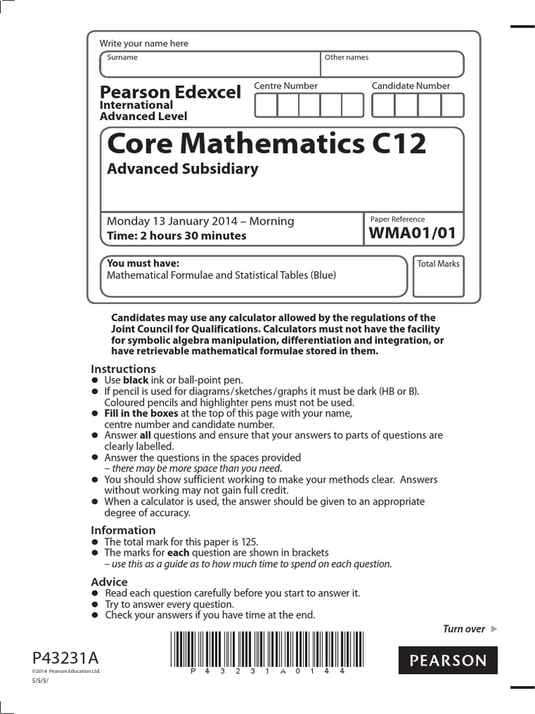 January 2014 - Question Paper - Core Mathematics C12 | PDF ...