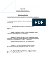 Ley 135. Declara A La "Morenada" Patrimonio Cultural e Inmaterial de Bolivia