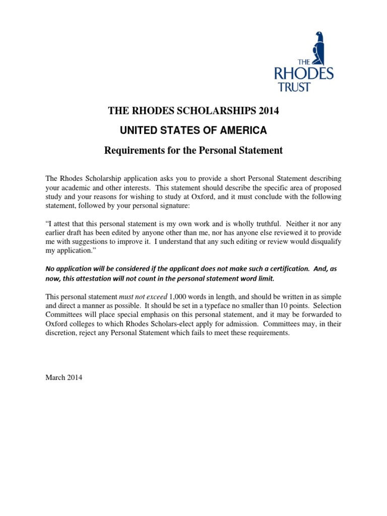 Rhodes Scholarship Personal Statement | PDF | Career & Growth | Finance ...