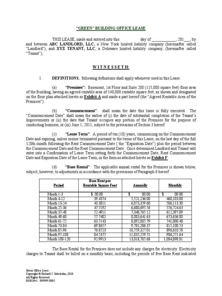 Sample Green Lease PDF Leasehold Estate Lease