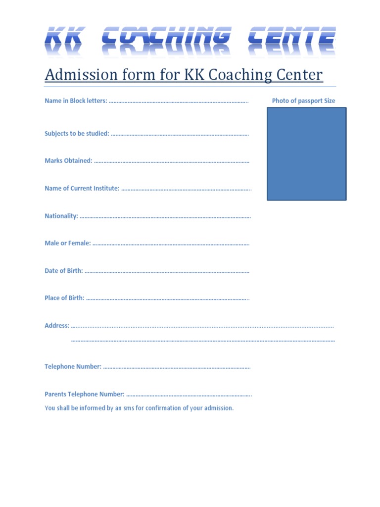 Admission Form For KK Coaching Center | PDF | Games & Activities