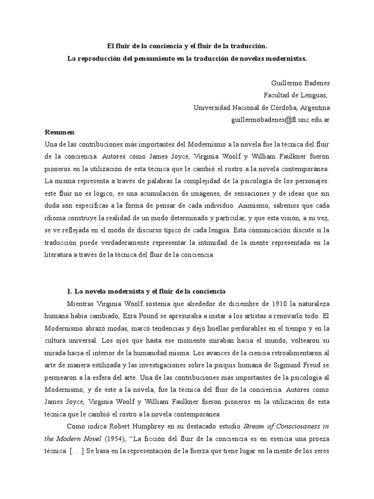 El Fluir de La Conciencia y El Fluir de La Traduccion - Guillermo ...