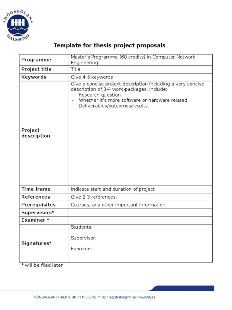 Template For Thesis Project Proposals: Programme Project Title Keywords ...
