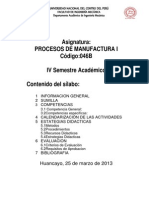 Silabo Procesos de Manufactura I Semestre Academico 2012-II
