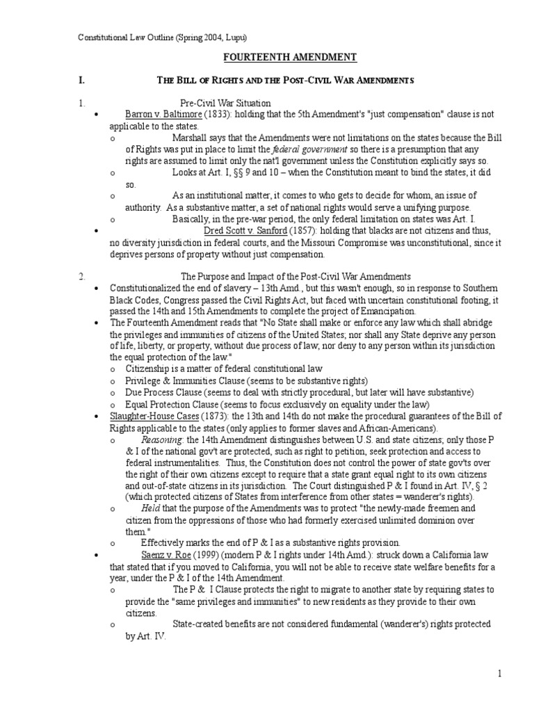 Fourteenth Amendment Constitutional Law Outline | PDF | Virtue ...