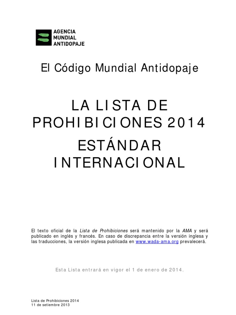 Lista de Sustancias Prohibidas PDF Dopaje en el deporte Estimulante