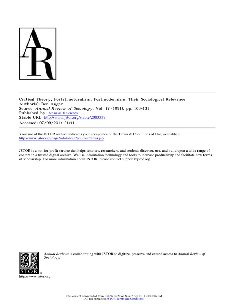 Critical Theory, Poststructuralism, Postmodernism Their Sociological