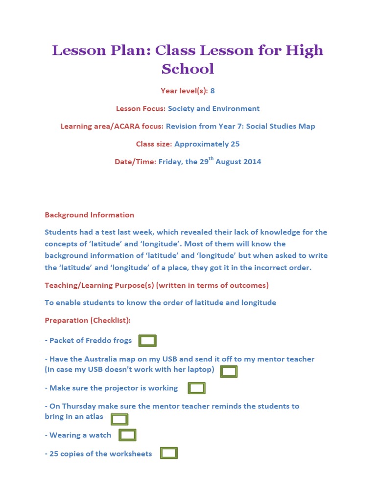 Lesson Plan For High School Whole Class | PDF | Lesson Plan | Cognition