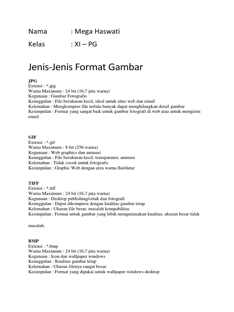 Jenis Jenis Format Gambar Nama Mega Haswati Kelas Xi Pg