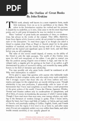 1. Introduction to the Outline of Great Books by John Erskine, Pp. III-Vi