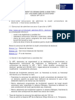Regulament de Organizare A Admiterii - Regulament - Admitere - Doctorat - Criterii - 2014