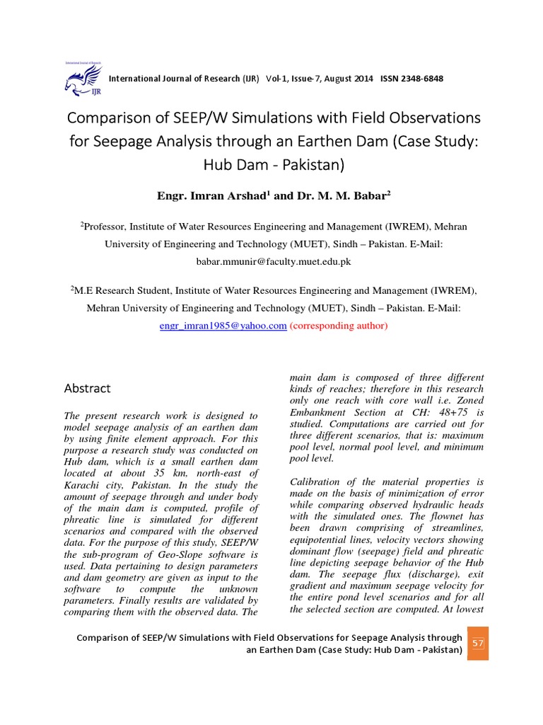 SEEP/W Simulation for Hub Dam Seepage Analysis | PDF | Soil Mechanics | Dam