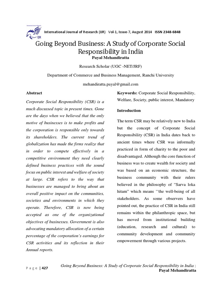 Corporate Social Responsibility in India | PDF | Corporate Social ...
