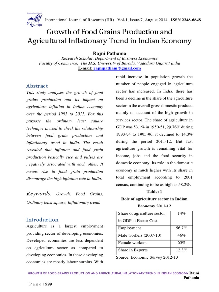 Growth of Food Grains Production and Agricultural Inflationary Trend in ...