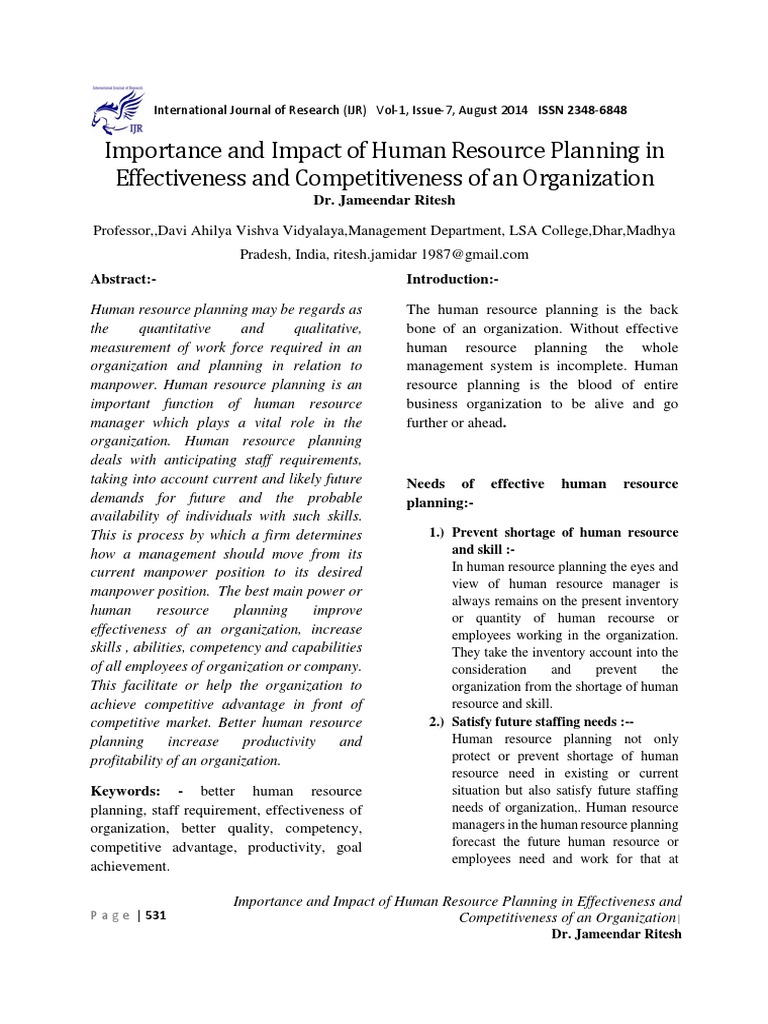 Importance and Impact of Human Resource Planning in Effectiveness and ...