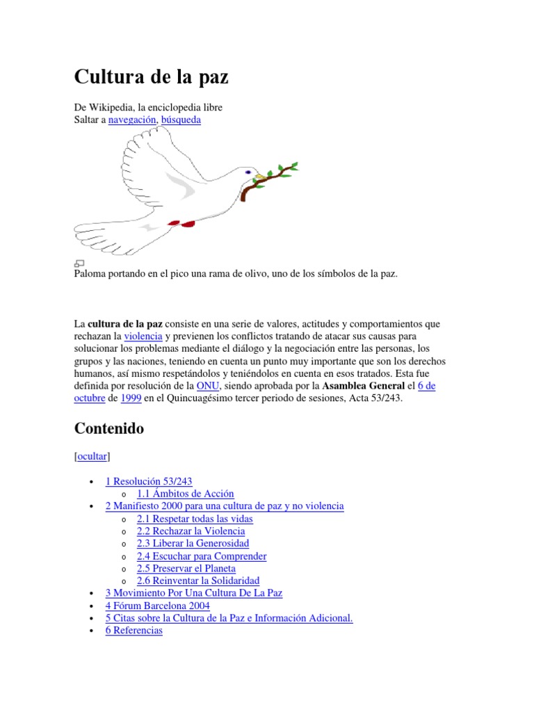 Cultura De La Paz Pdf Naciones Unidas Relaciones Internacionales
