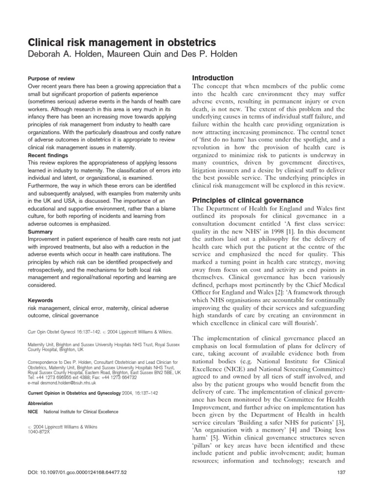 Clinical Risk Management | PDF | National Health Service | Risk
